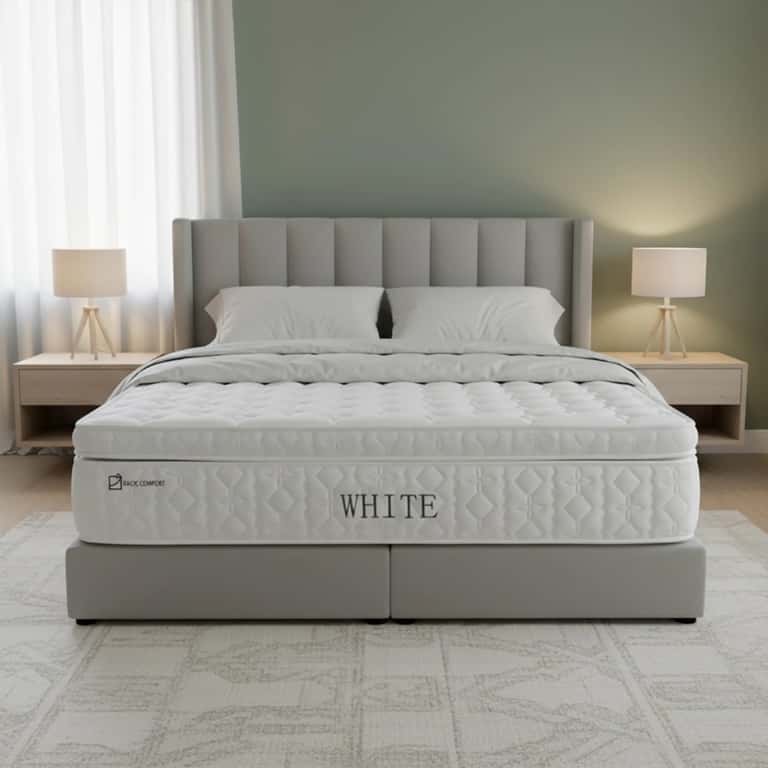 مرتبة White – ارتفاع 33 سم | ليونة 5 من 10 | تتحمل أوزان عالية | 17 طبقة من الراحة والدعم | ضمان 5 سنوات